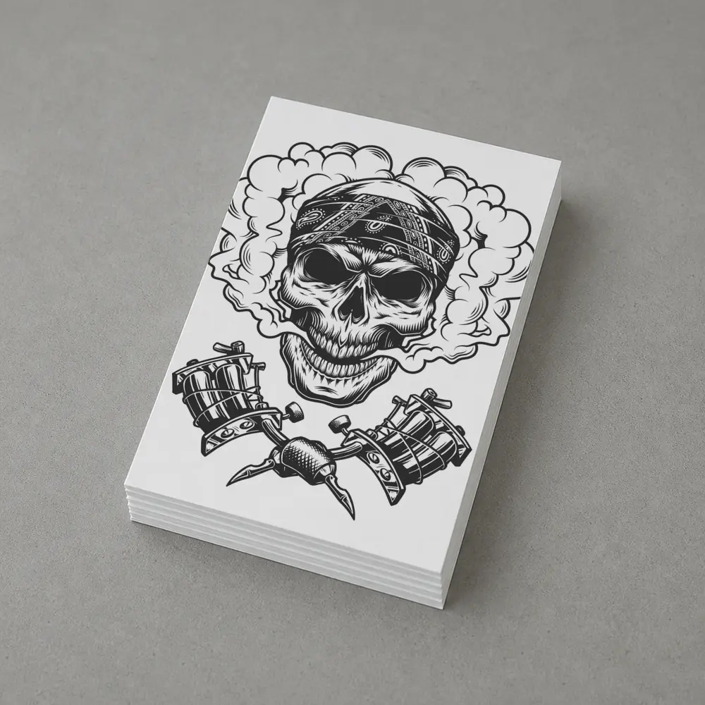 Skull Bandana Crossed Tattoo Machines Smoke – Postcards