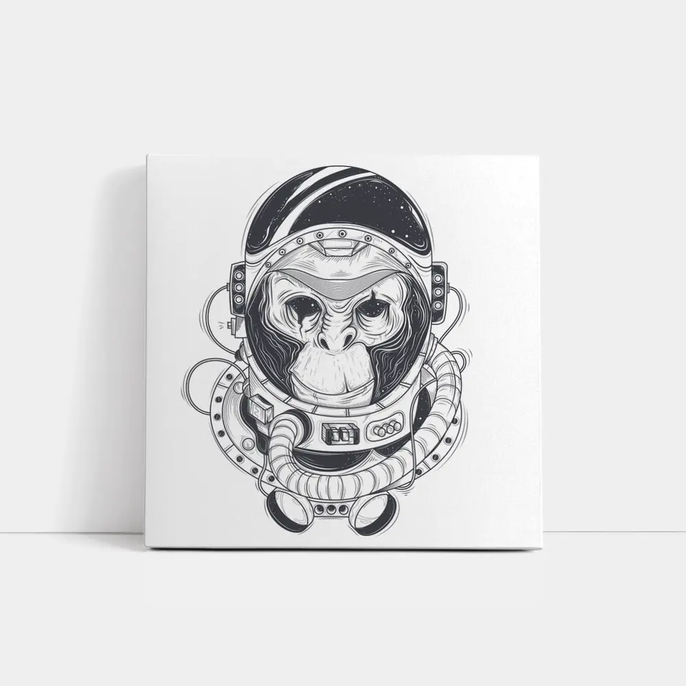 Chimp Astronaut Space Suit Black White – Wall Art