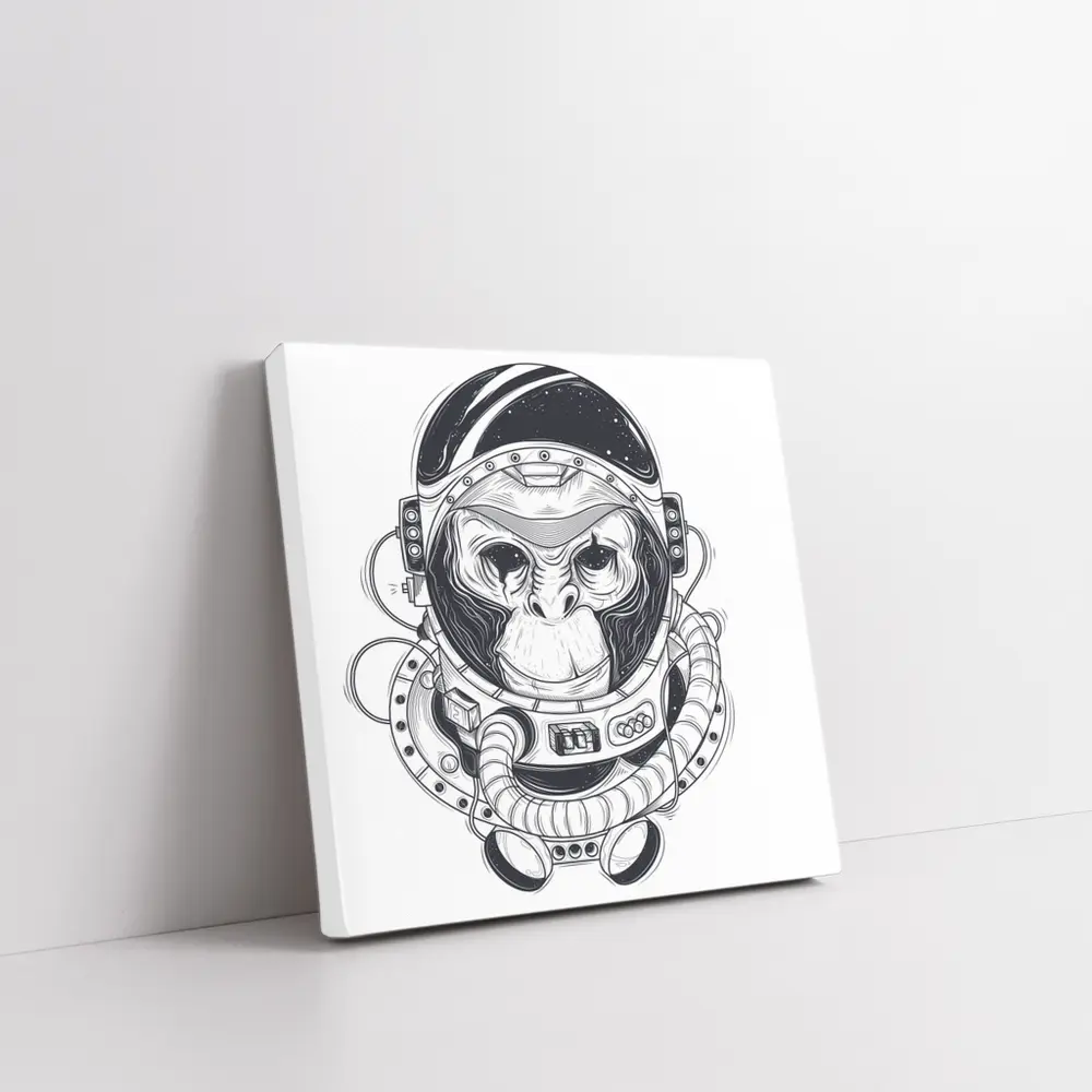 Chimp Astronaut Space Suit Black White – Wall Art