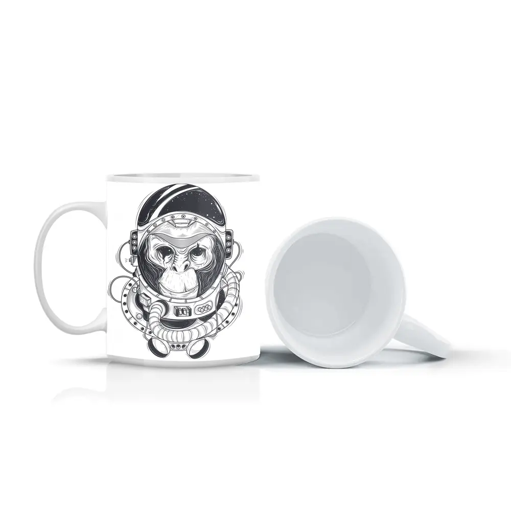 Chimp Astronaut Space Suit Black White – Mugs