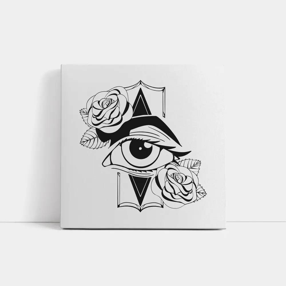 All Seeing Eye Roses Black White Tattoo – Wall Art