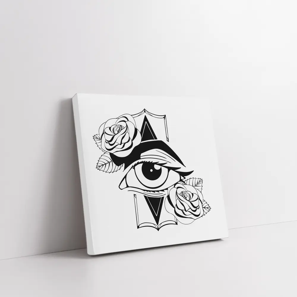 All Seeing Eye Roses Black White Tattoo – Wall Art