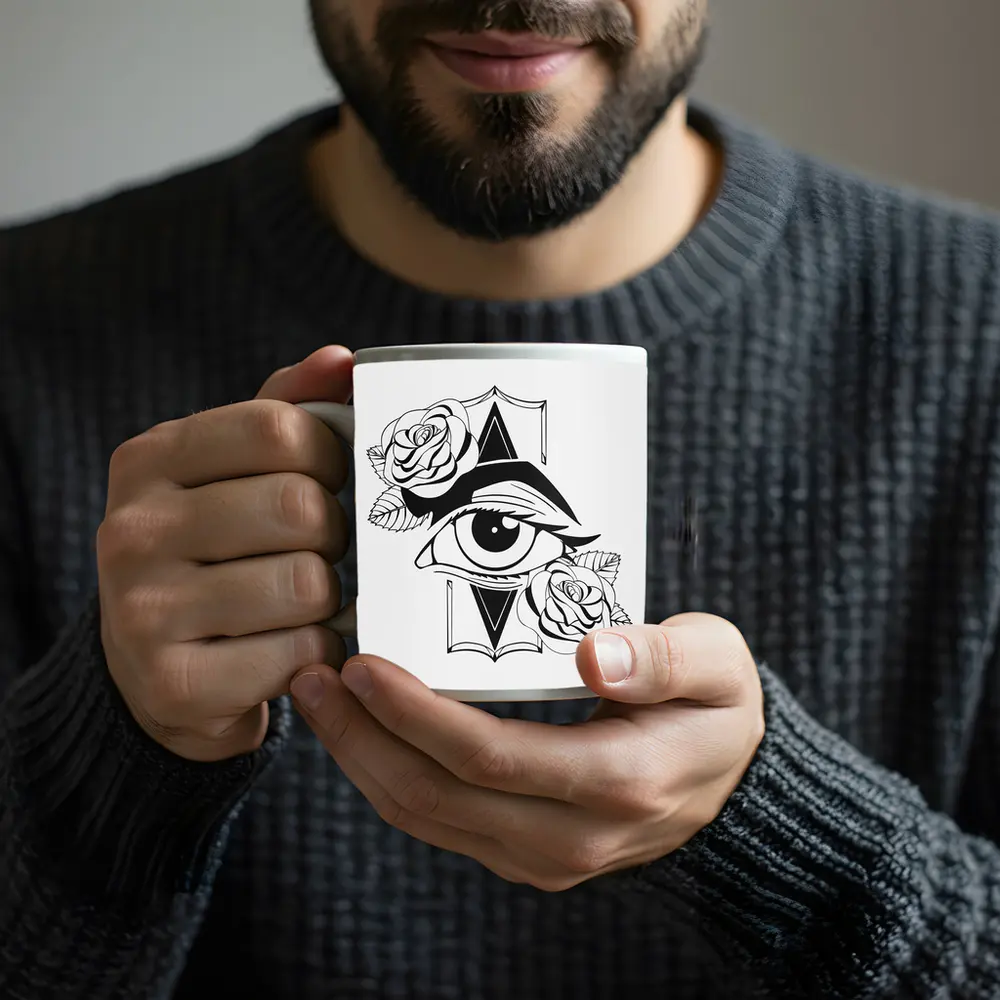 All Seeing Eye Roses Black White Tattoo – Mugs
