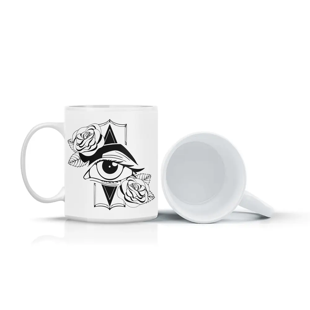 All Seeing Eye Roses Black White Tattoo – Mugs