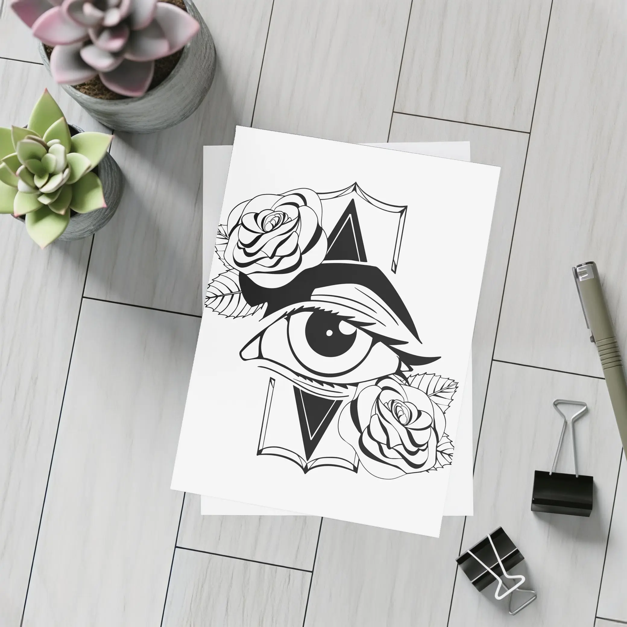 All Seeing Eye Roses Black White Tattoo – Postcards