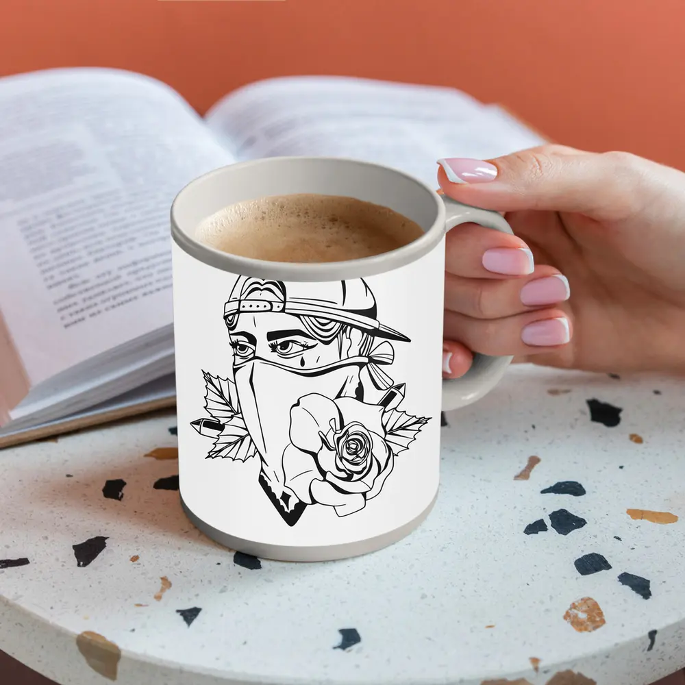 Masked Figure Snapback Rose Tattoo Art – Mugs