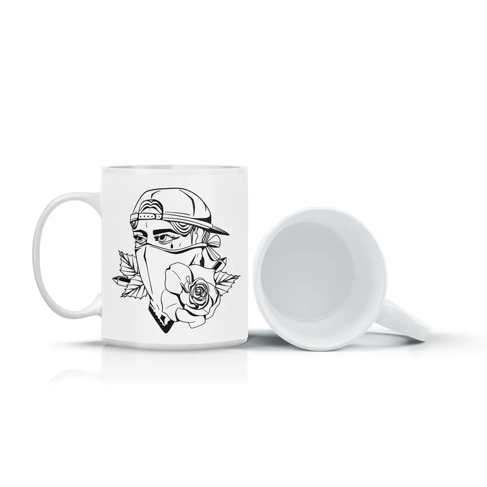 Masked Figure Snapback Rose Tattoo Art – Mugs