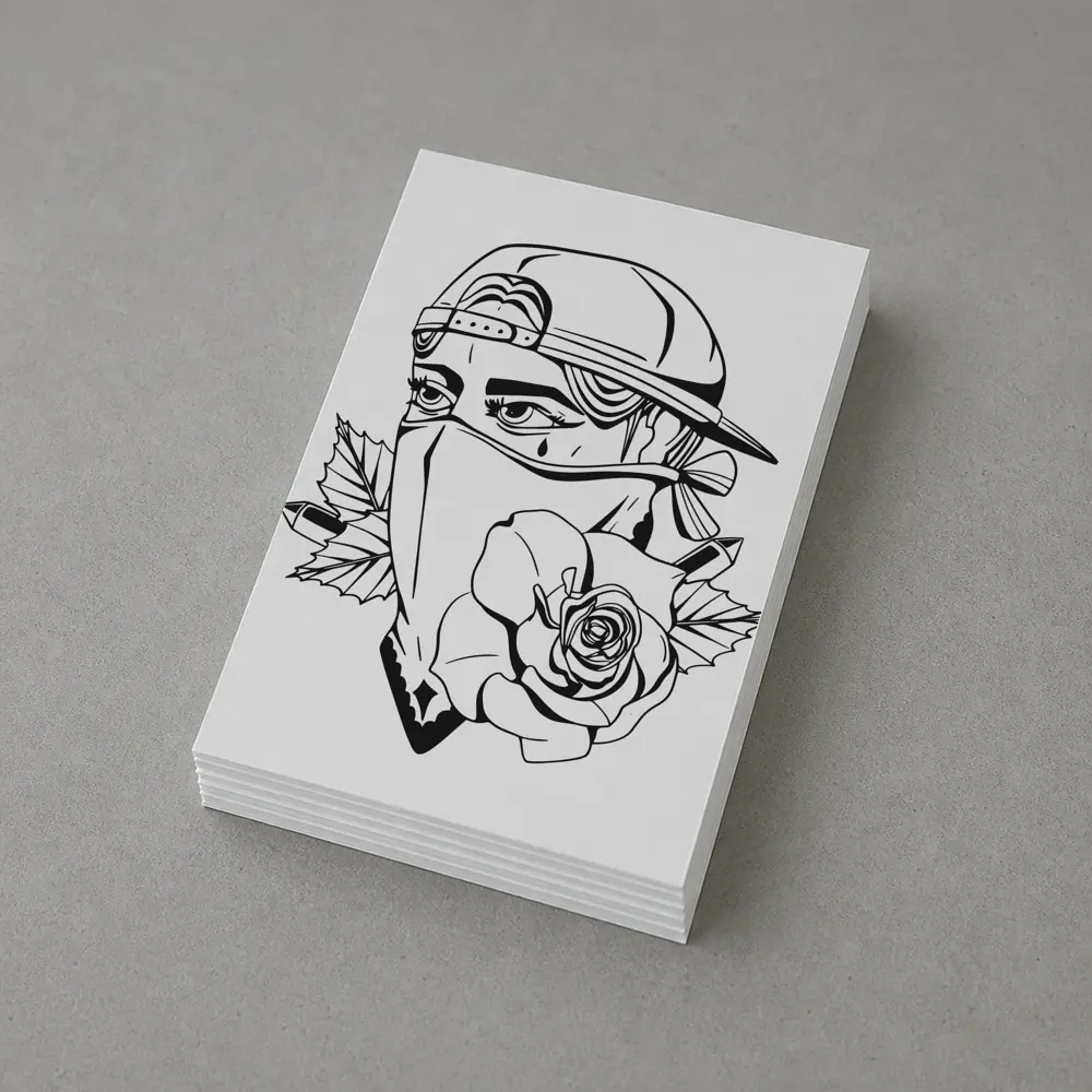Masked Figure Snapback Rose Tattoo Art – Postcards