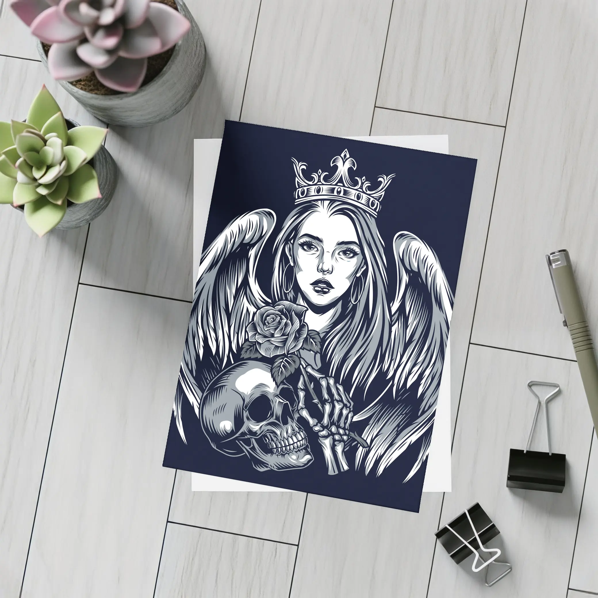 Angel Queen Skull Rose Dark Gothic Art – Postcards