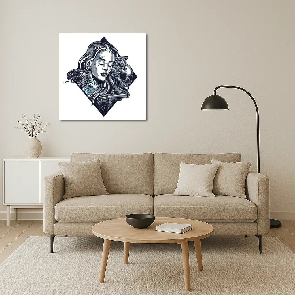Chicano Tattoo Woman Skull Snake Roses – Wall Art