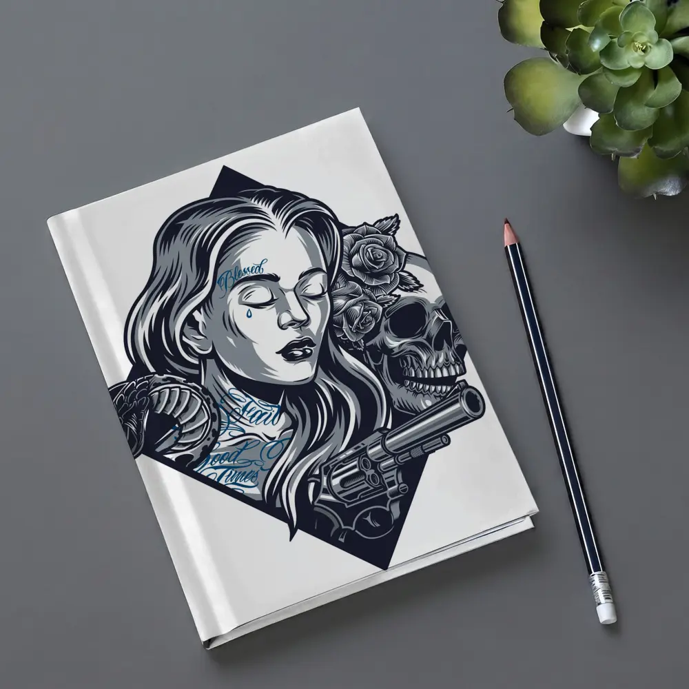 Chicano Tattoo Woman Skull Snake Roses – Notebooks