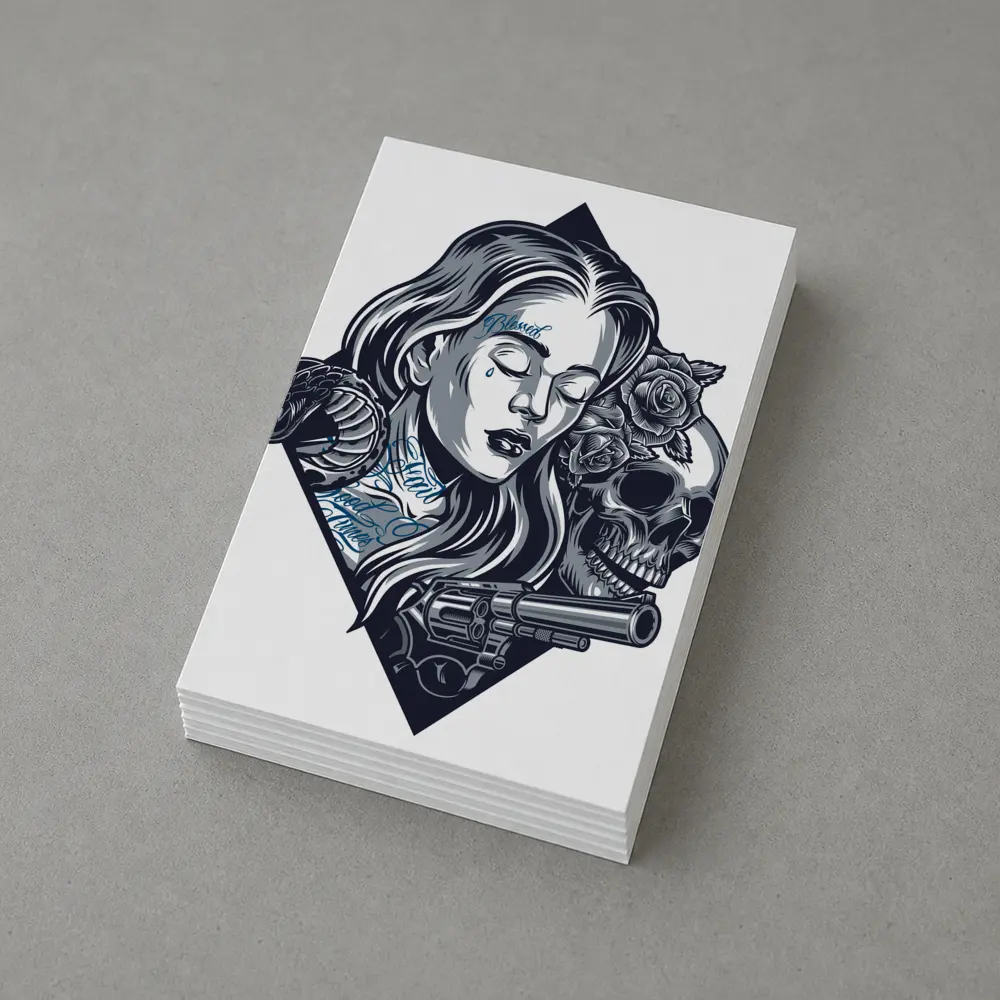 Chicano Tattoo Woman Skull Snake Roses – Postcards
