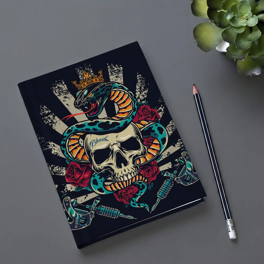 Crowned Snake Skull Roses Tattoo Dark Art – Notebooks
