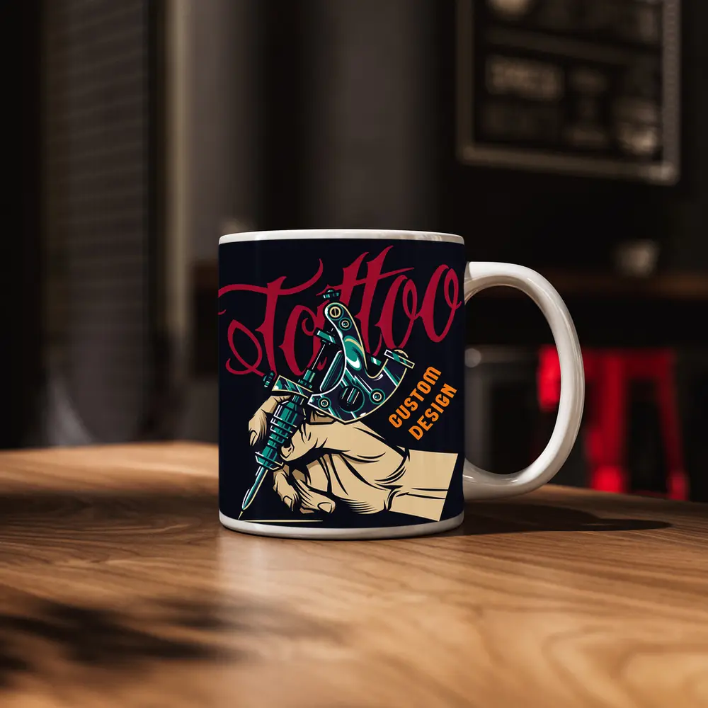 Tattoo Machine Hand Custom Design Dark Background – Mugs