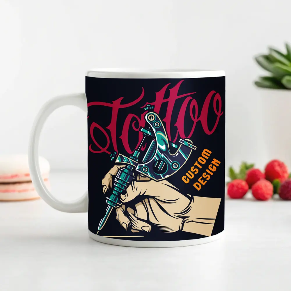 Tattoo Machine Hand Custom Design Dark Background – Mugs