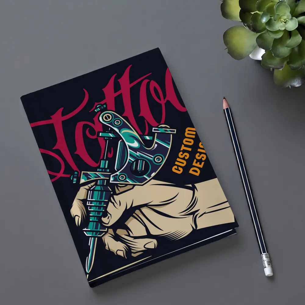 Tattoo Machine Hand Custom Design Dark Background – Notebooks