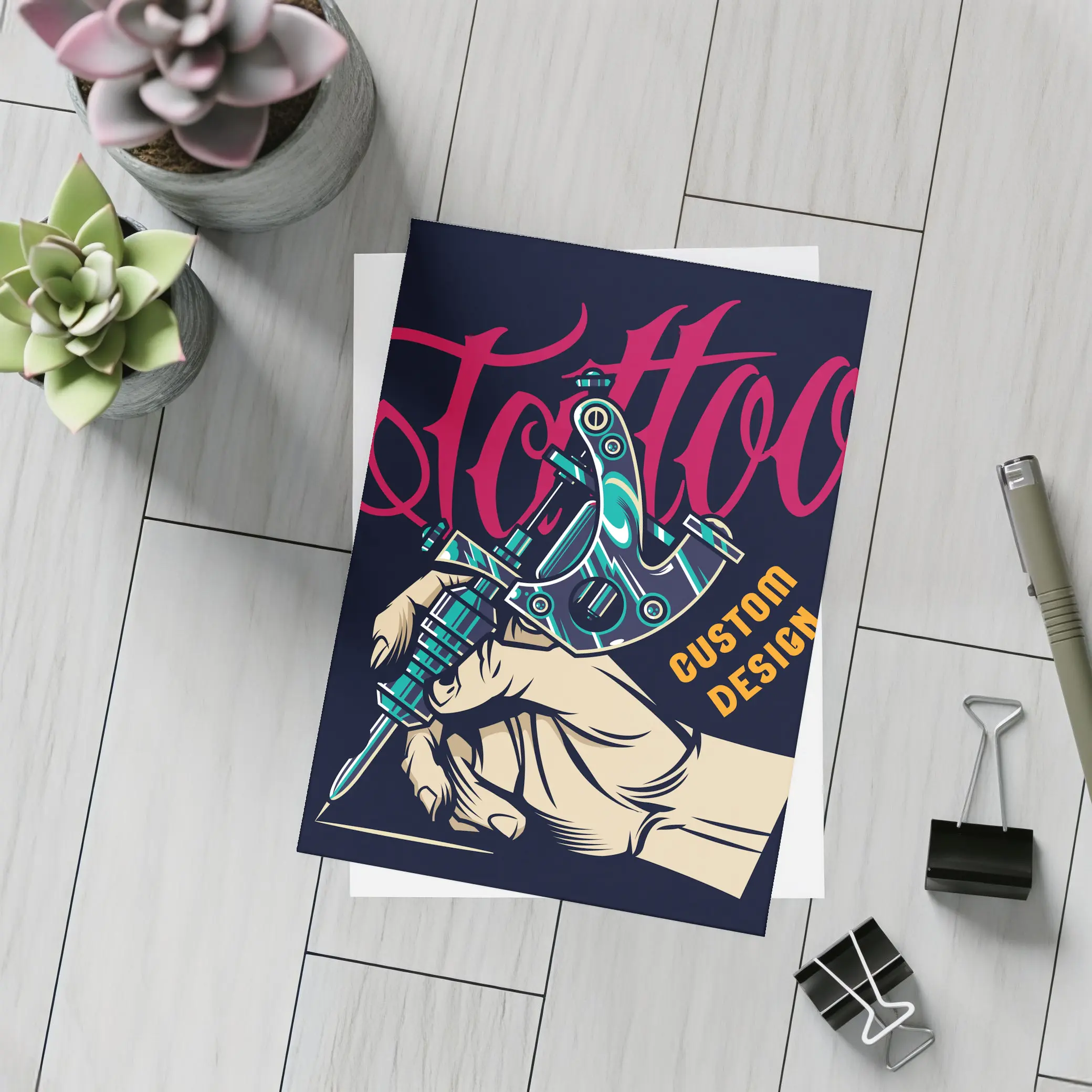 Tattoo Machine Hand Custom Design Dark Background – Postcards