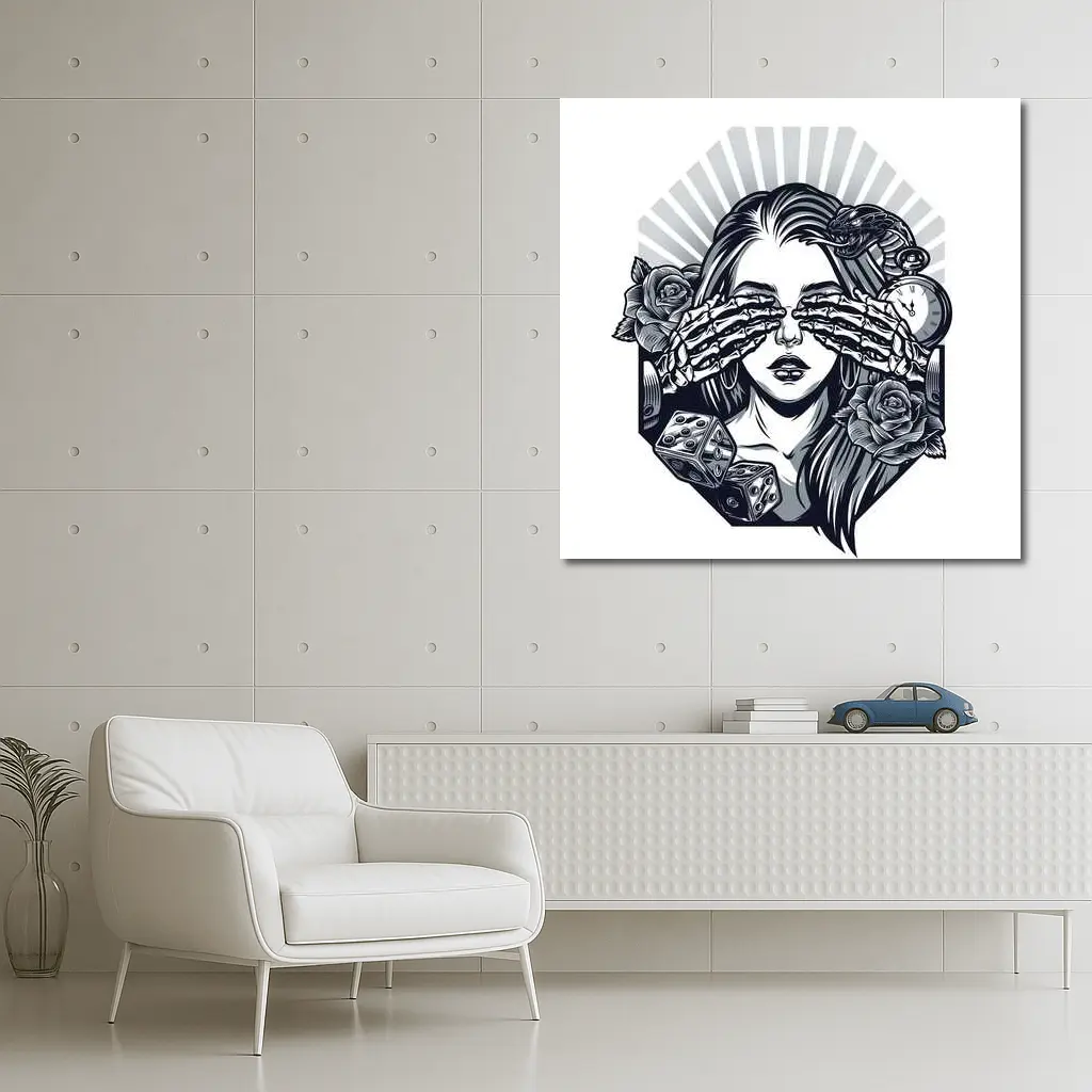Skeleton Hands Woman Roses Dice Tattoo Art – Wall Art