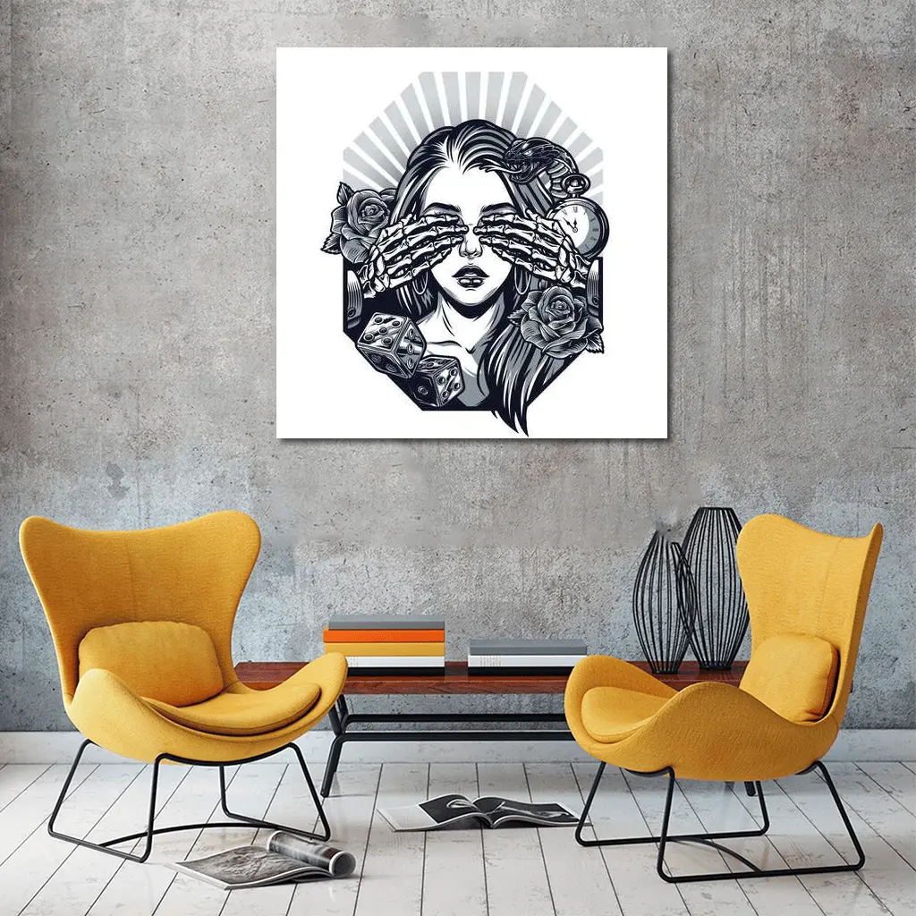 Skeleton Hands Woman Roses Dice Tattoo Art – Wall Art