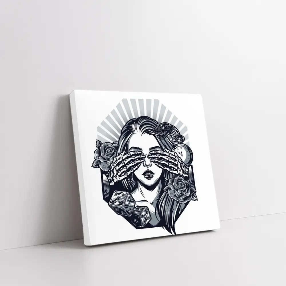 Skeleton Hands Woman Roses Dice Tattoo Art – Wall Art