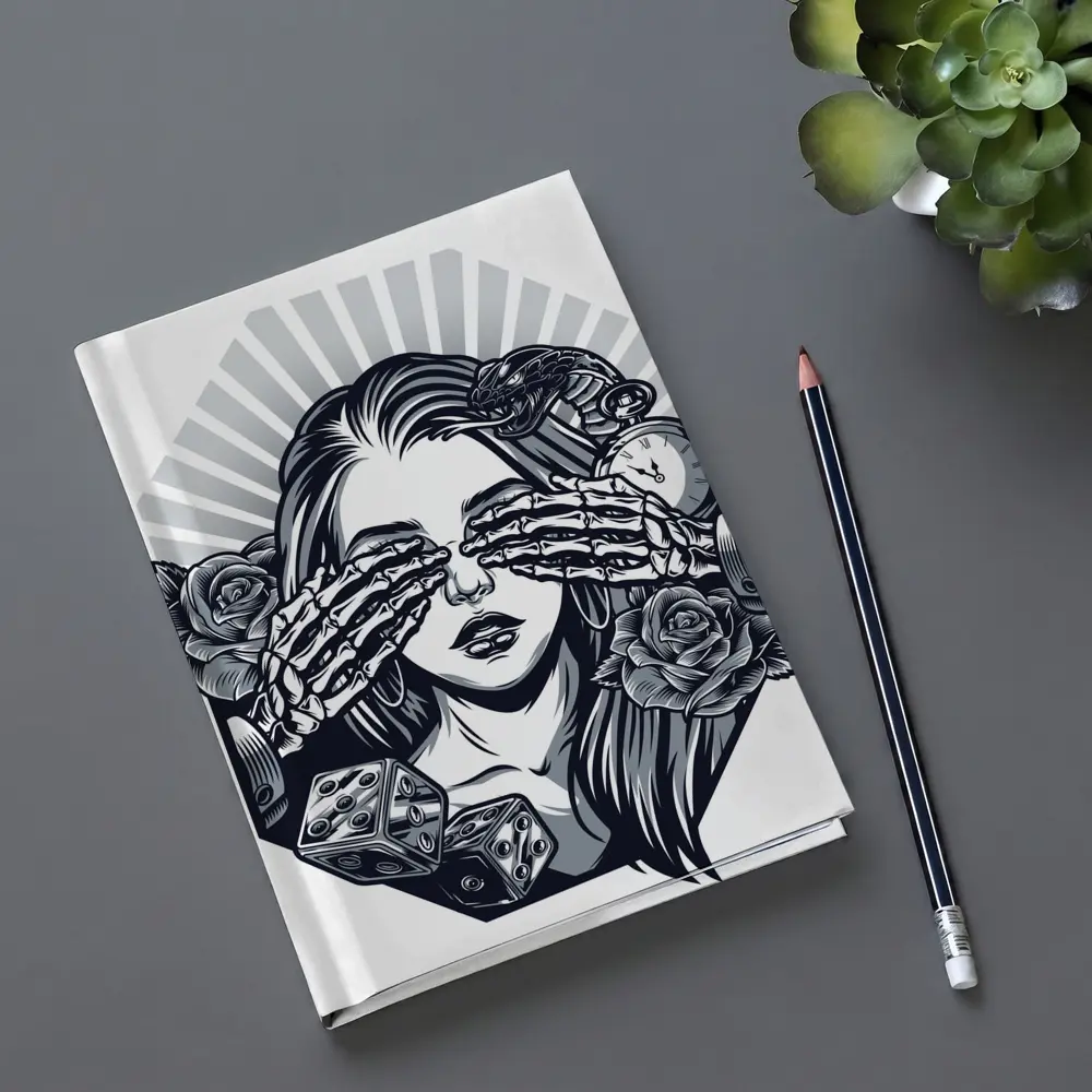 Skeleton Hands Woman Roses Dice Tattoo Art – Notebooks