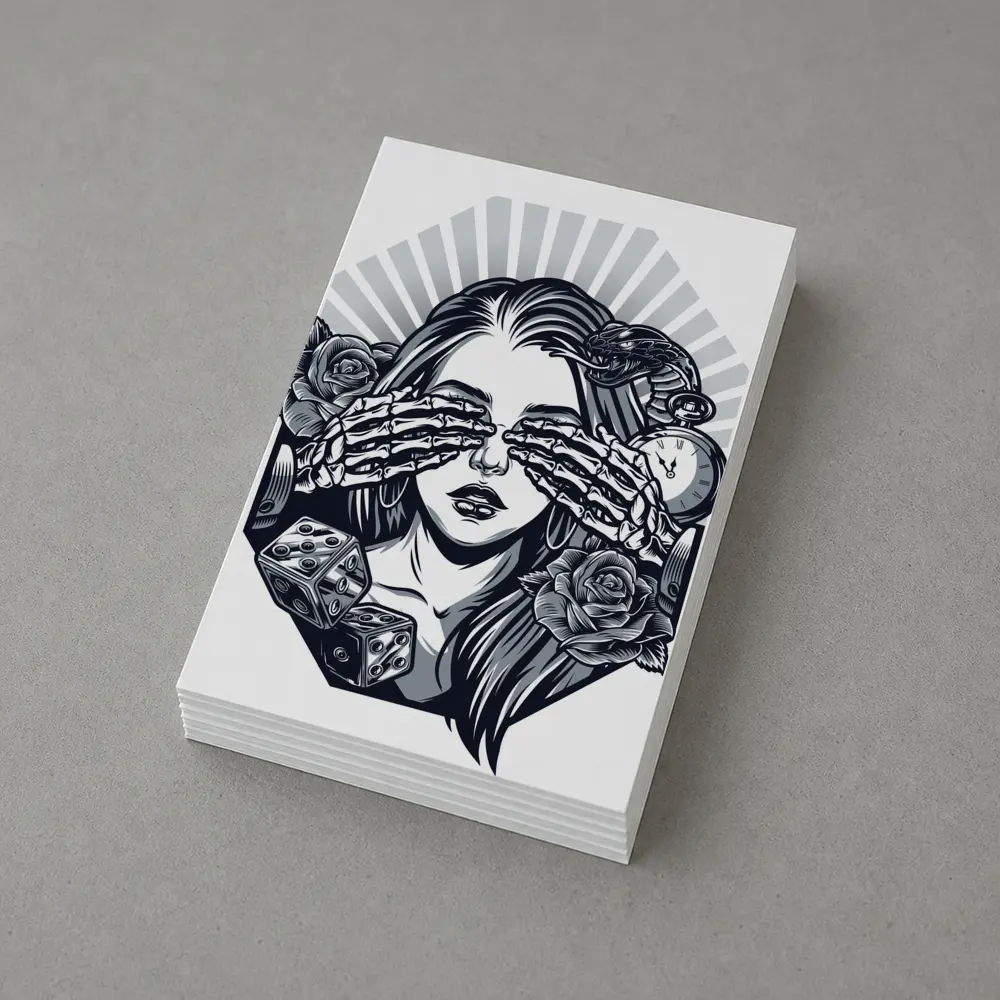 Skeleton Hands Woman Roses Dice Tattoo Art – Postcards