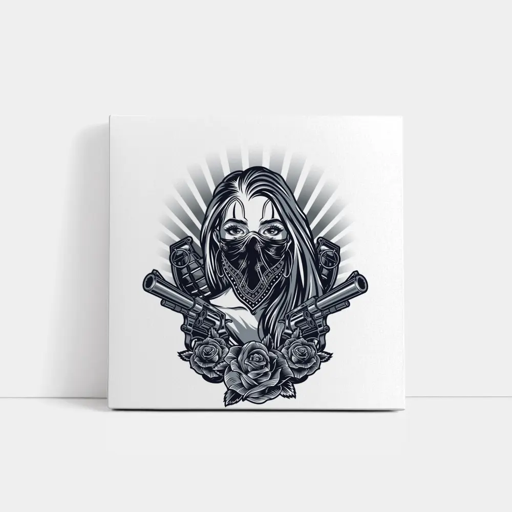 Gangster Girl Bandana Crossed Guns Roses – Wall Art