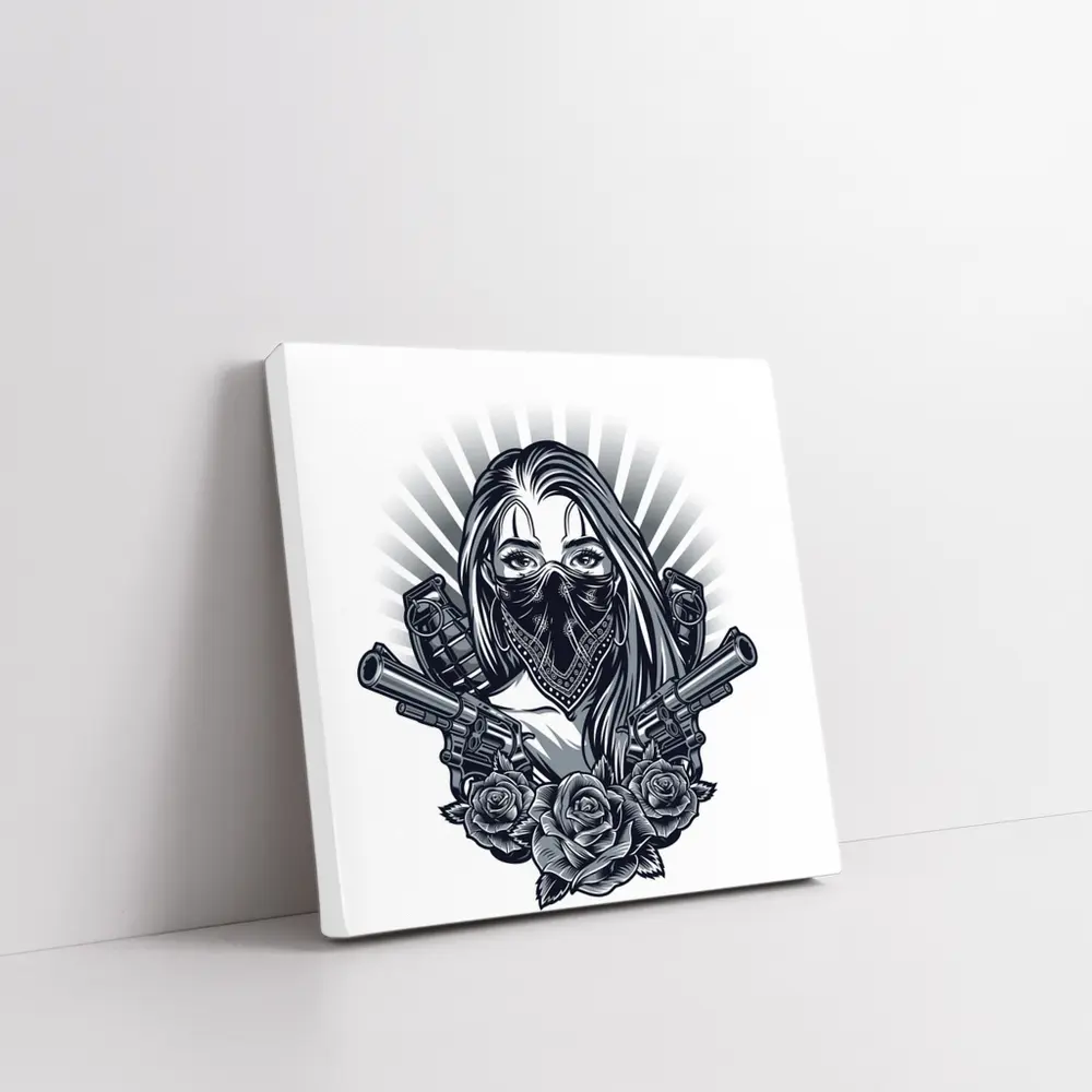 Gangster Girl Bandana Crossed Guns Roses – Wall Art