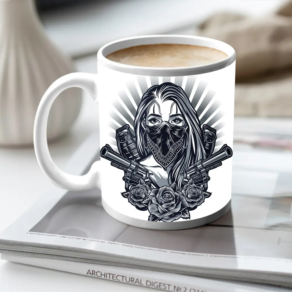 Gangster Girl Bandana Crossed Guns Roses – Mugs