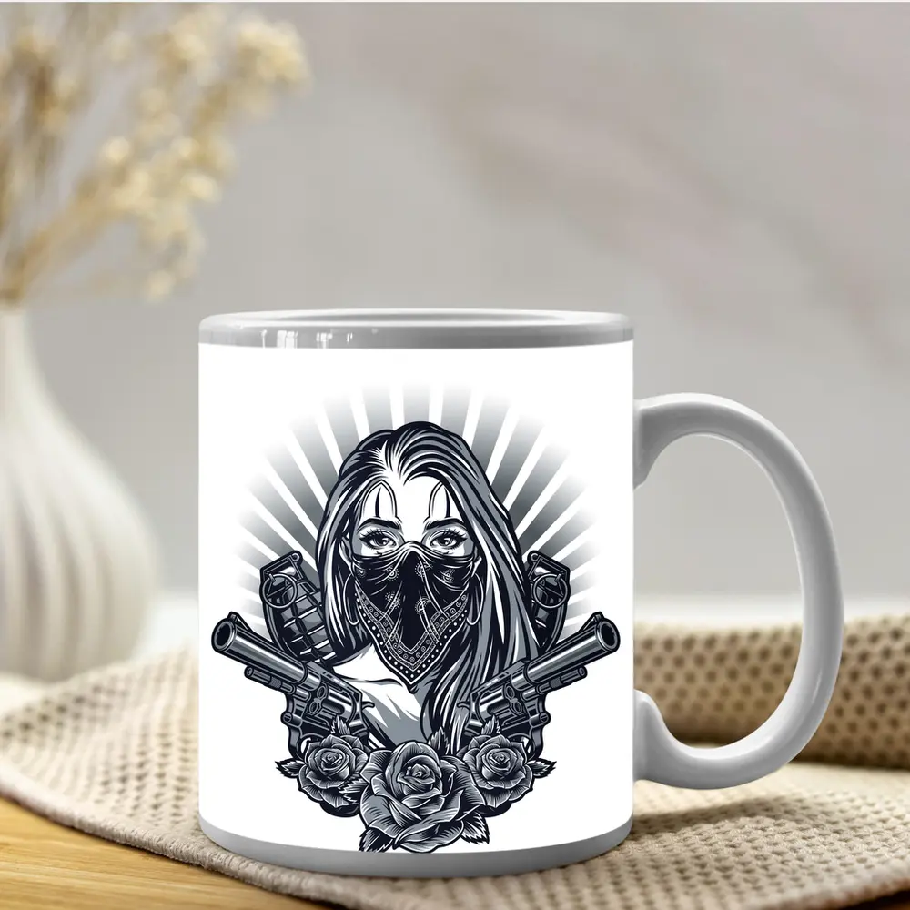 Gangster Girl Bandana Crossed Guns Roses – Mugs