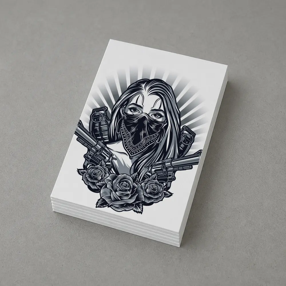 Gangster Girl Bandana Crossed Guns Roses – Postcards