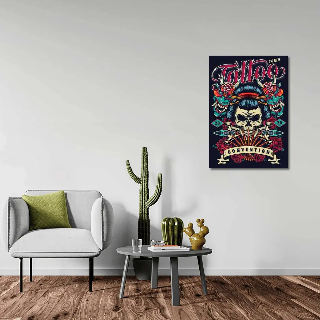 Geisha Skull Tokyo Tattoo Convention Dark Art – Wall Art