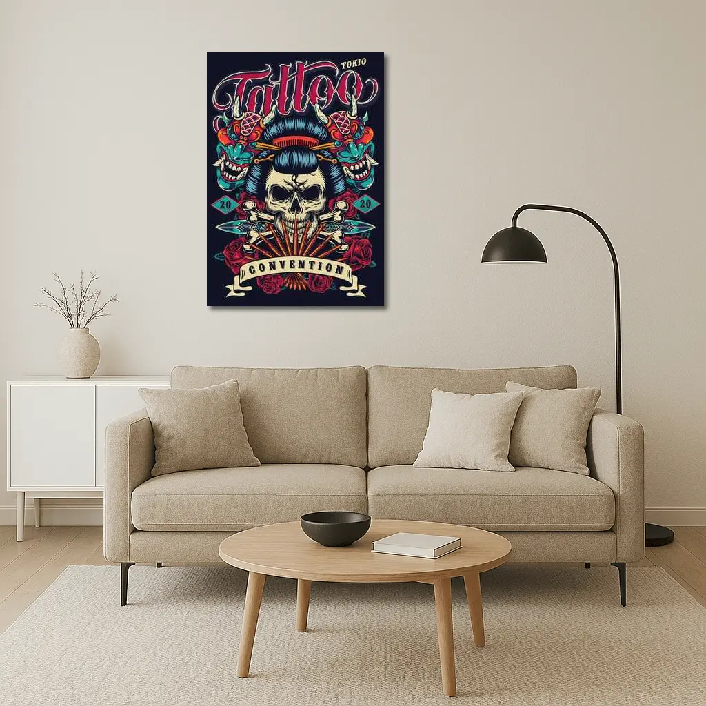 Geisha Skull Tokyo Tattoo Convention Dark Art – Wall Art