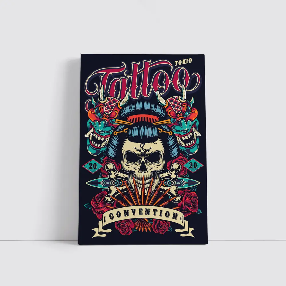 Geisha Skull Tokyo Tattoo Convention Dark Art – Wall Art