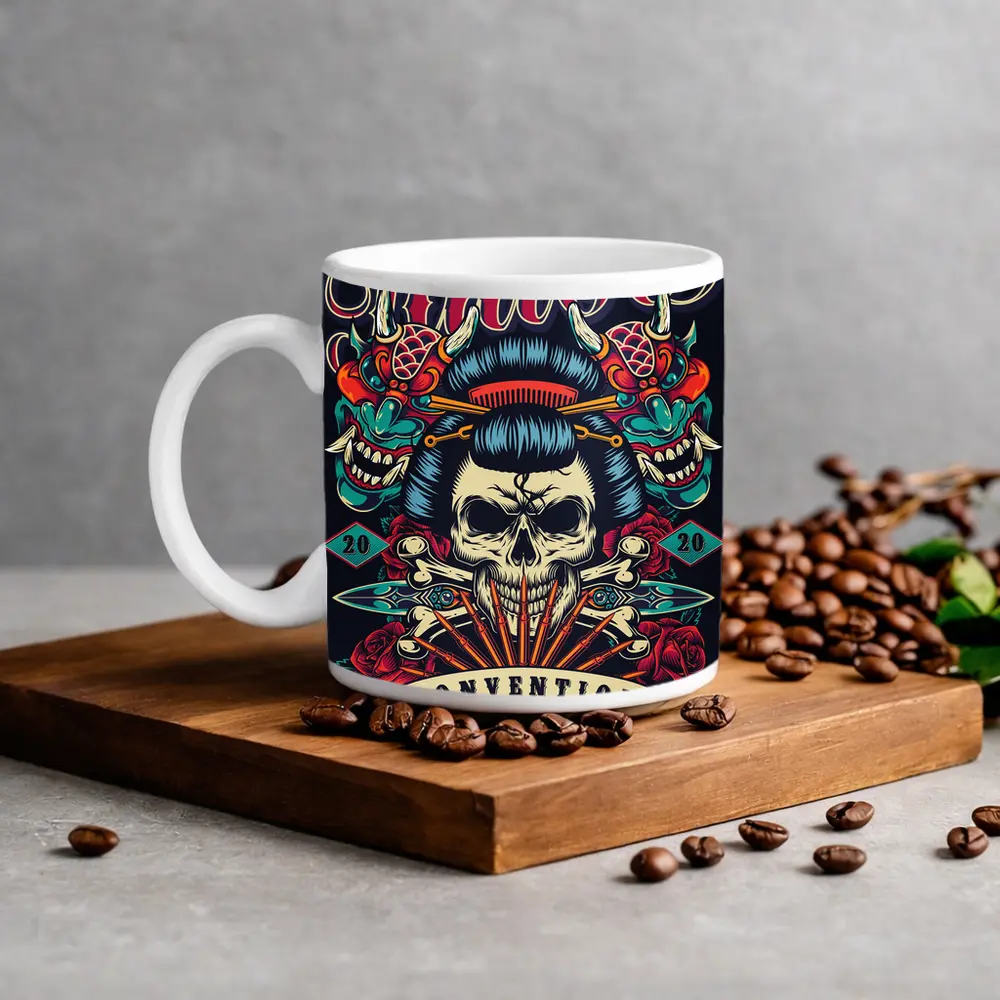 Geisha Skull Tokyo Tattoo Convention Dark Art – Mugs