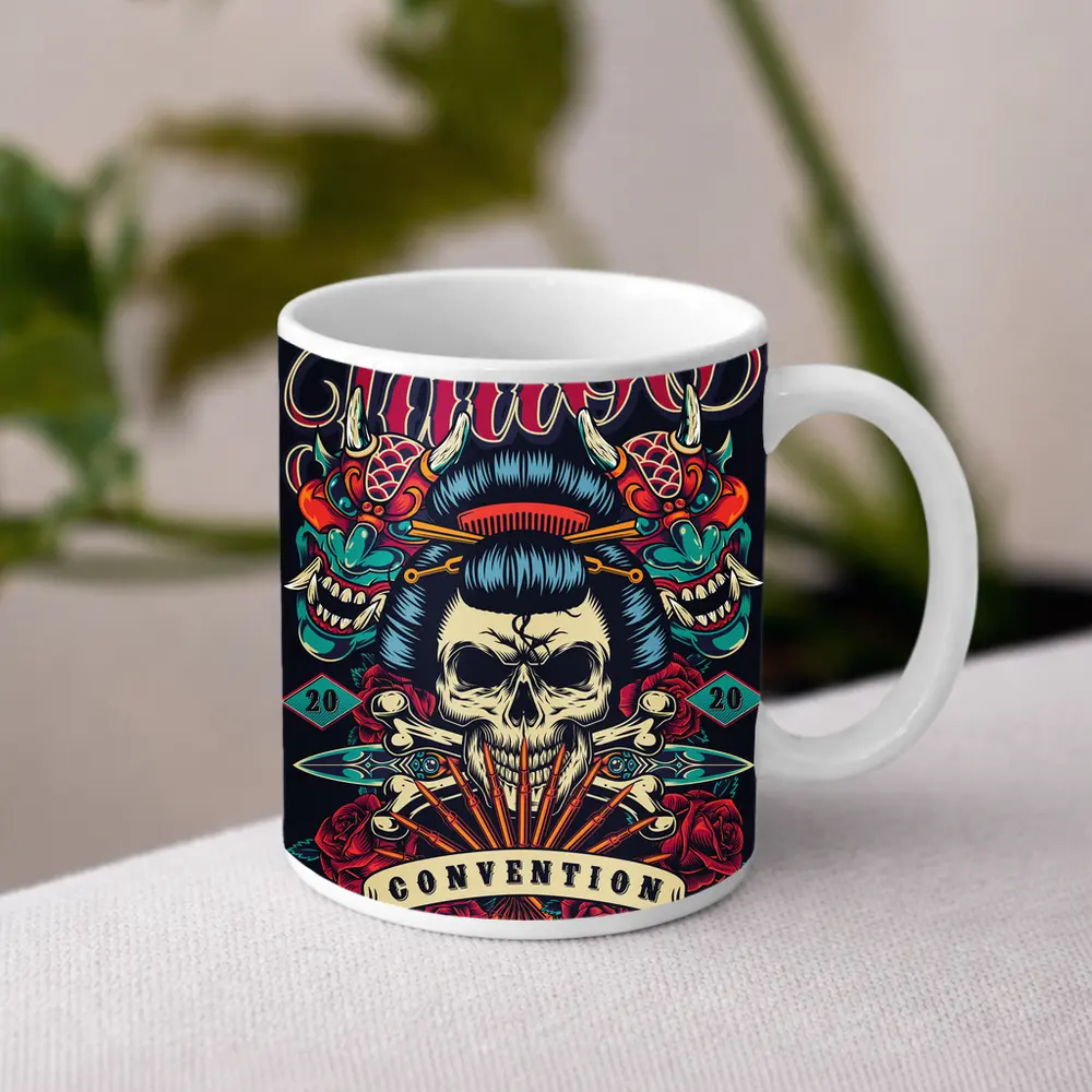 Geisha Skull Tokyo Tattoo Convention Dark Art – Mugs