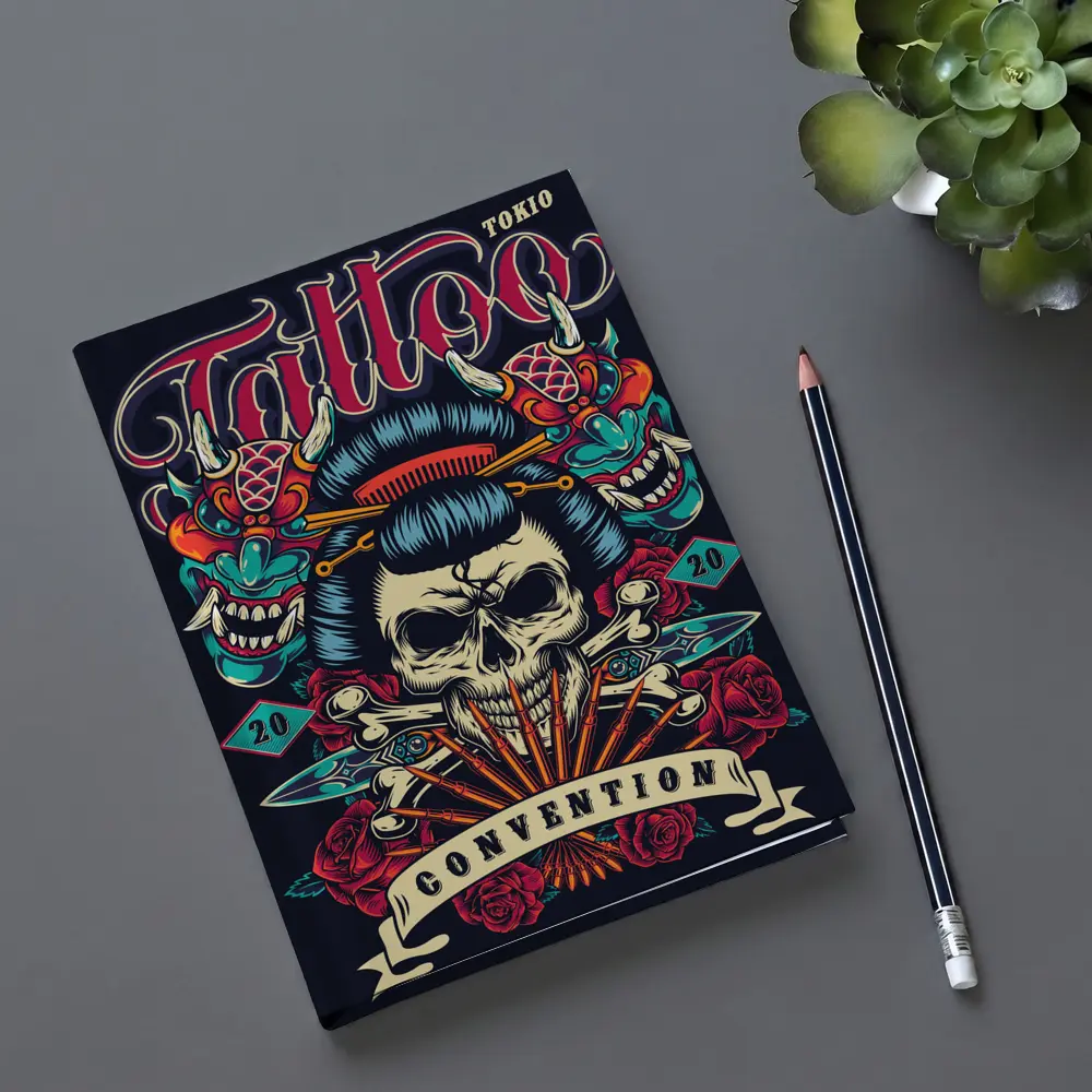 Geisha Skull Tokyo Tattoo Convention Dark Art – Notebooks