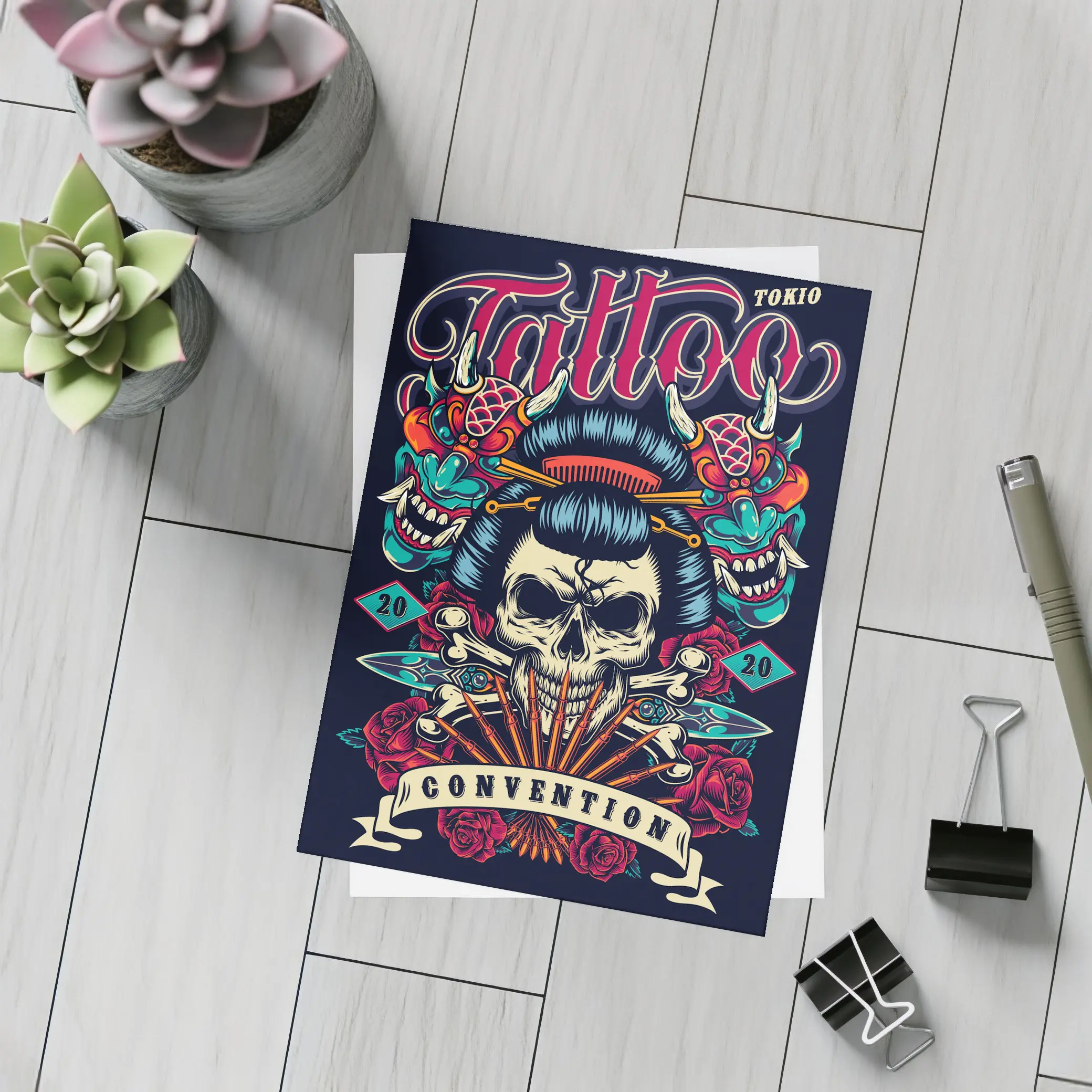 Geisha Skull Tokyo Tattoo Convention Dark Art – Postcards
