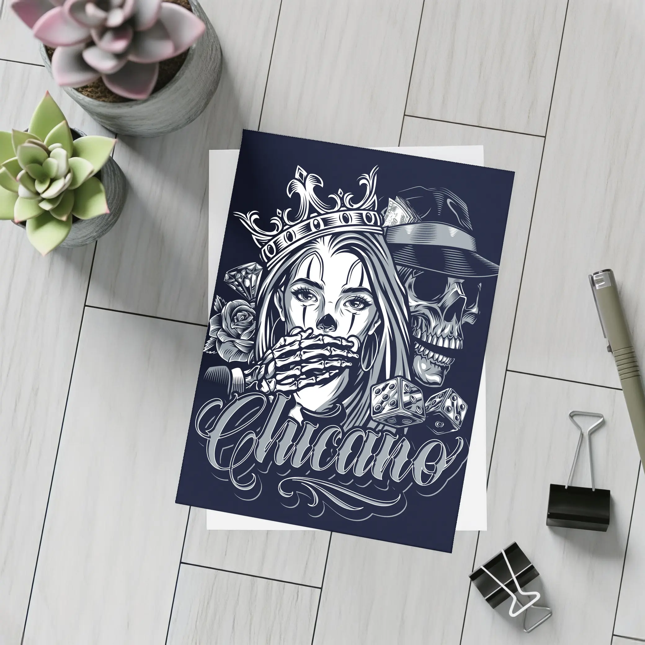 Chicano Skull Crown Queen Tattoo Art – Postcards