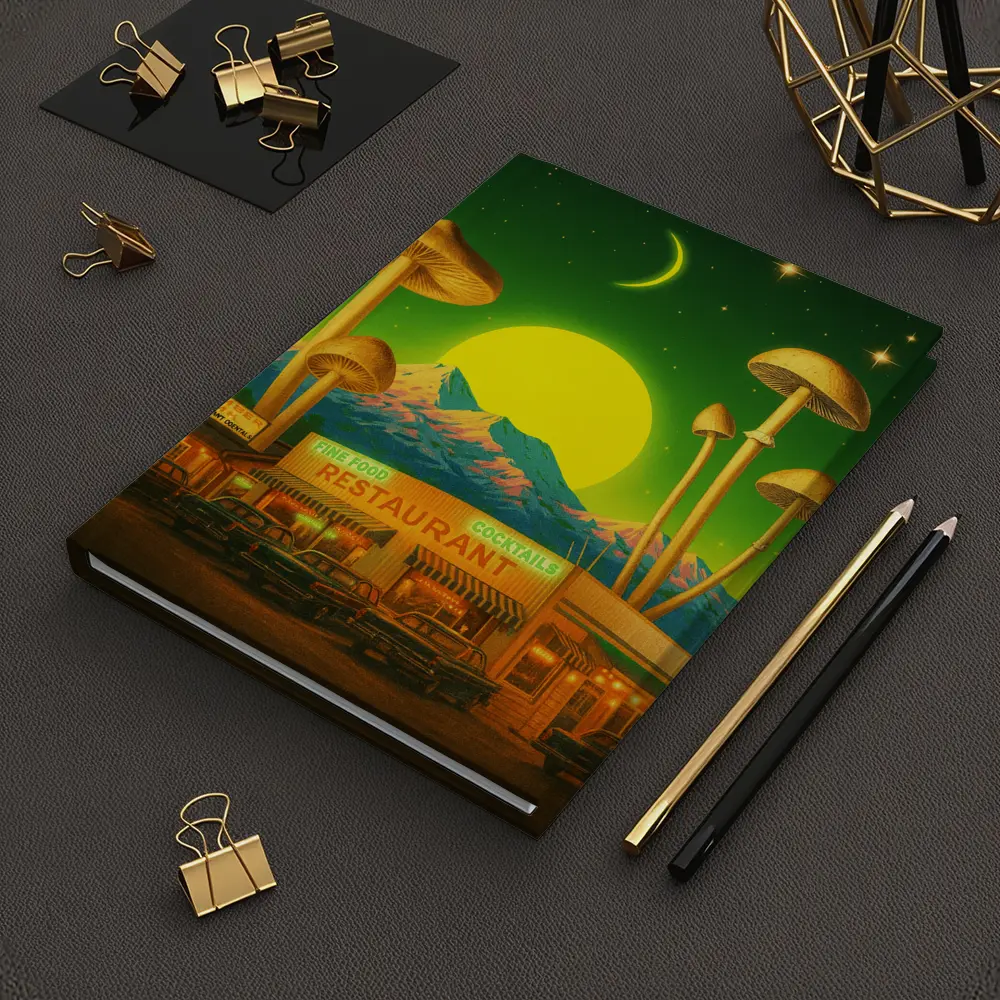 Surreal Mushroom Restaurant Retro Night Scene – Notebooks