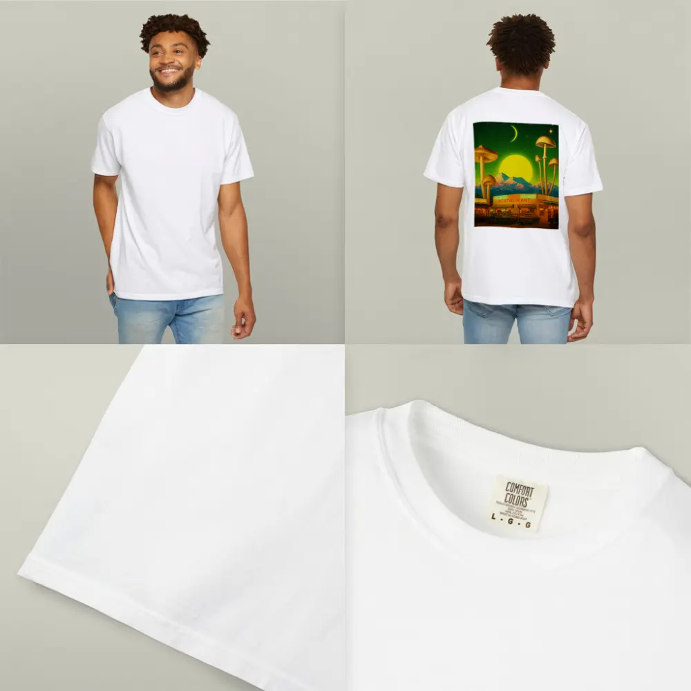 Surreal Mushroom Restaurant Retro Night Scene – T-Shirts