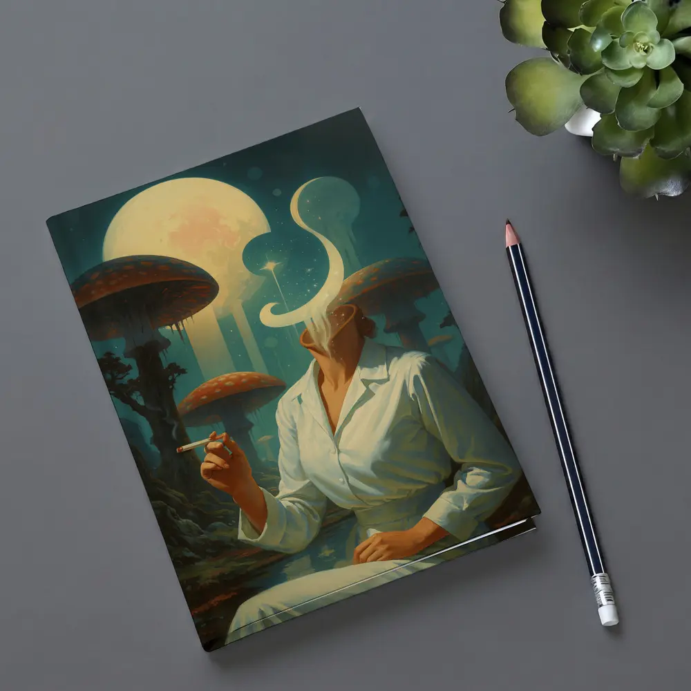 Surreal Woman Smoking Giant Mushroom Forest – Notebooks