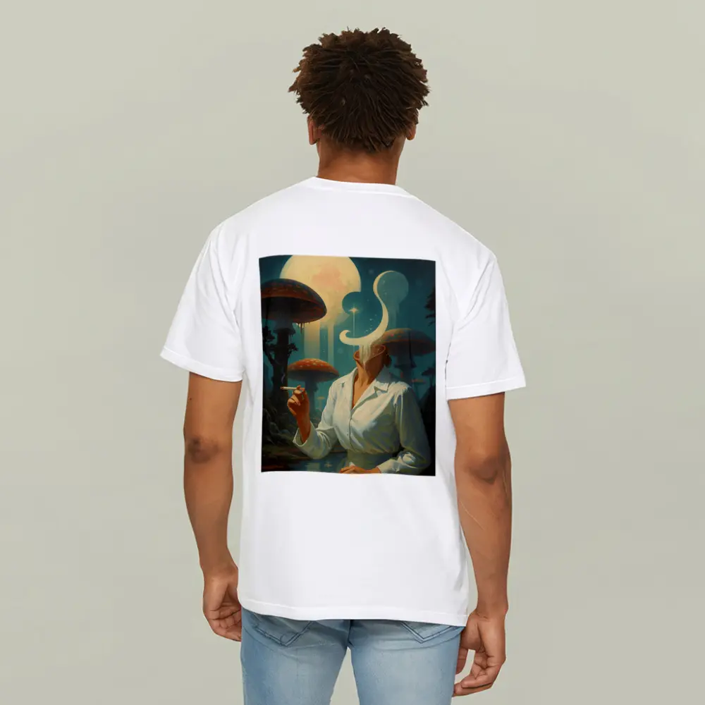 Surreal Woman Smoking Giant Mushroom Forest – T-Shirts