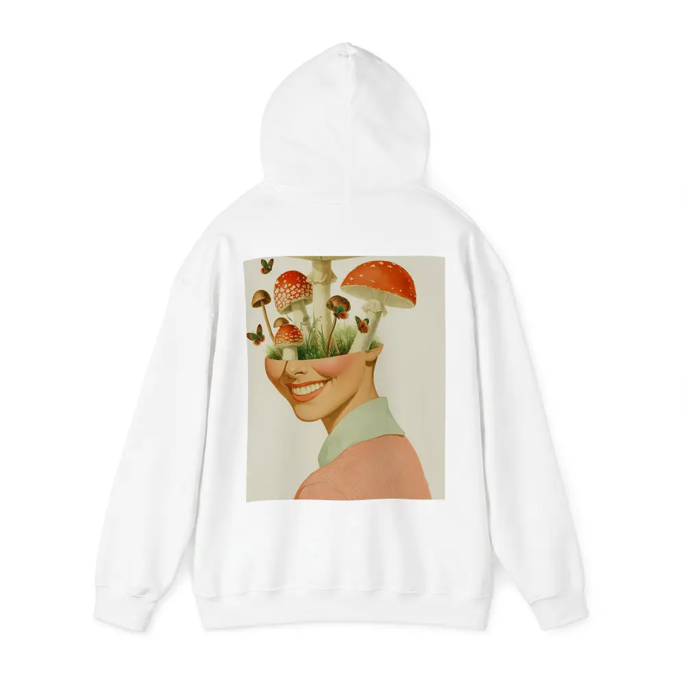 Smiling Woman Mushroom Head Collage Art – Hoodies