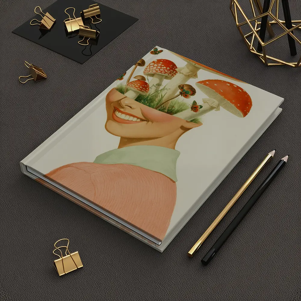 Smiling Woman Mushroom Head Collage Art – Notebooks