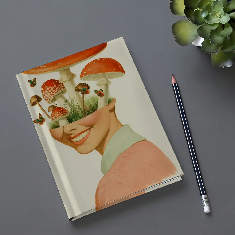 Smiling Woman Mushroom Head Collage Art – Notebooks