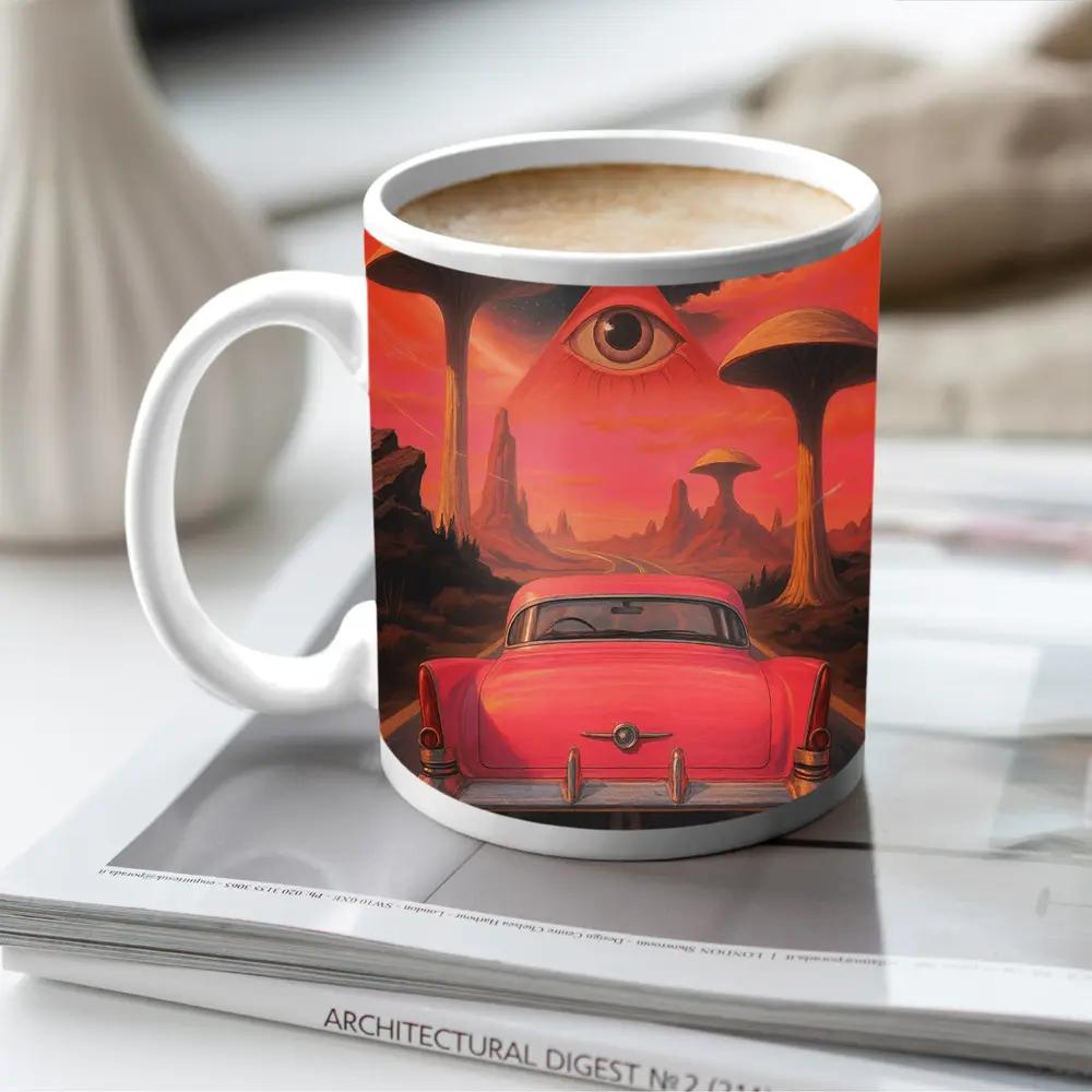 Retro Classic Car Surreal Desert Eye – Mugs