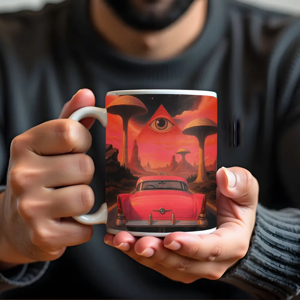 Retro Classic Car Surreal Desert Eye – Mugs