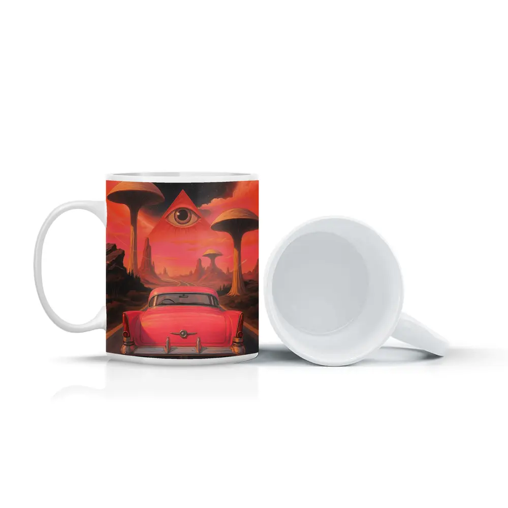 Retro Classic Car Surreal Desert Eye – Mugs