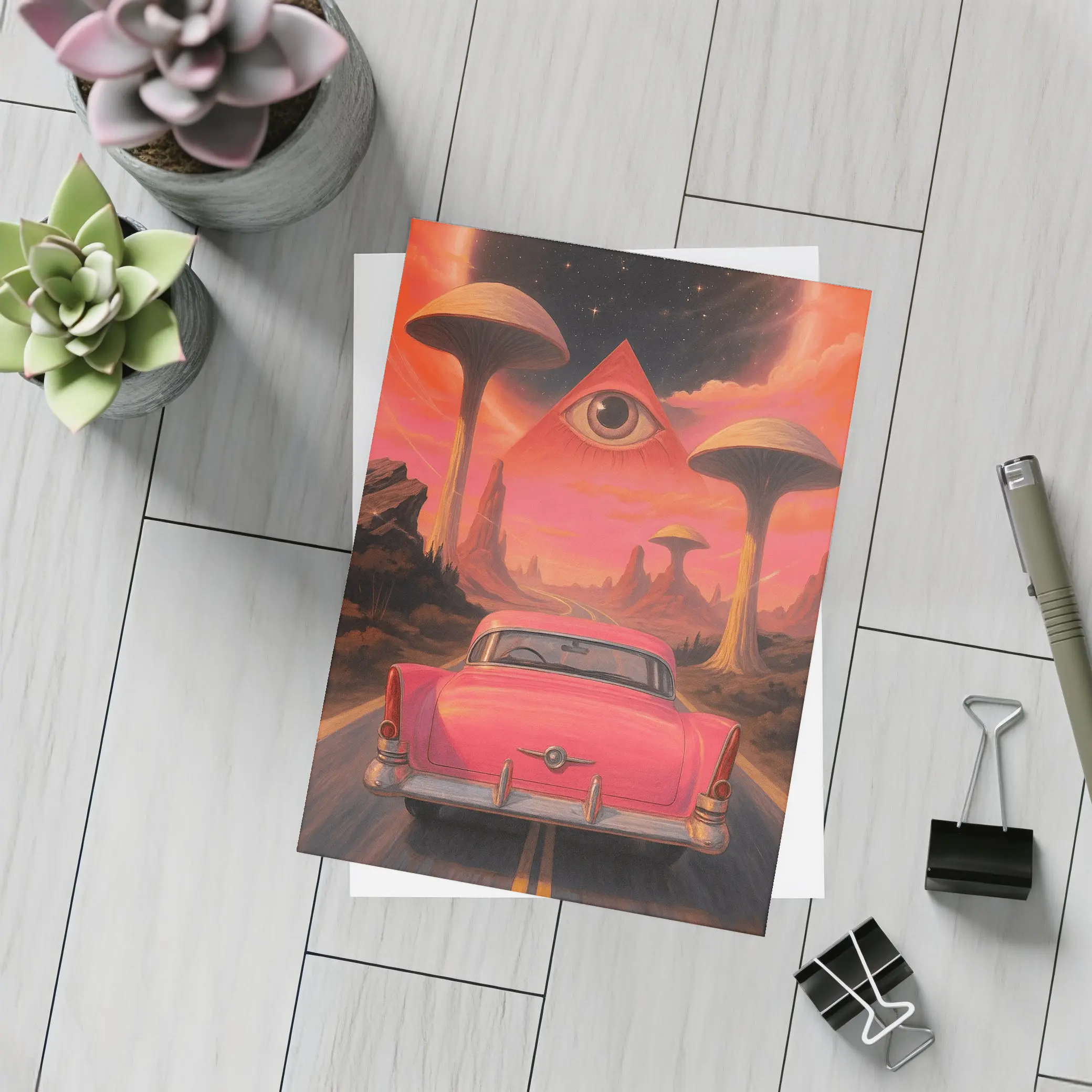 Retro Classic Car Surreal Desert Eye – Postcards